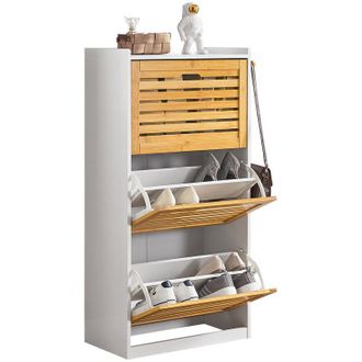 SoBuy Zapatero Con 3 Solapas Y 2 Ganchos Armario De Entrada Zapatero Estrecho Organizador 55 X 30 X 112 Cm Fsr108-wn Sobuy Es