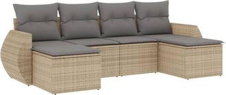 vidaXL Juego De Sof&aacute;s Jard&iacute;n Con Cojines 6 Pzas Rat&aacute;n Sint&eacute;tico Beige Vidaxl