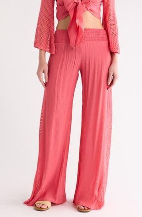 Elan Crochet Trim Wide Leg Cover-Up Pants in Coral at Nordstrom Rack, Size X-Small