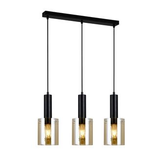 Netlighting Modern Hanging Pendant Black 3 Light with Amber Shade E27