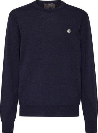 Philipp Plein Pullover Ronde Hals LS - Heren - Ronde hals truien - Blauw - 3XL - Wol - Truien & Vesten
