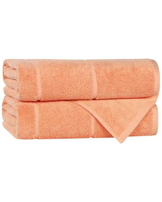 Superior Set Of 2 Mile Smart Twist Cotton Medium Weight Solid Broad Border Bath Towels