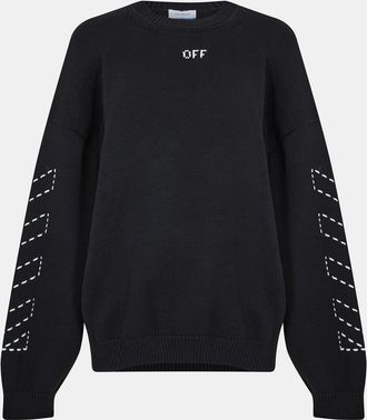Off-white Heren Off White Geborduurd Regular Fit Ronde Hals Trui in Zwart/Cream