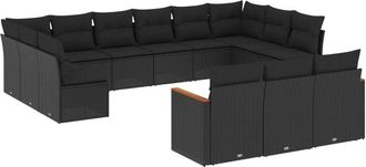 vidaXL Set De Sof&aacute;s De Jard&iacute;n Y Cojines 13 Pzas Rat&aacute;n Sint&eacute;tico Negro Vidaxl