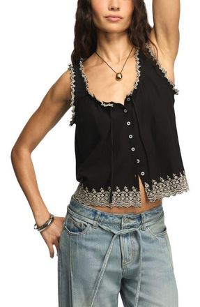 Lucky Brand Floral Embroidered Cotton Swing Tank in Caviar at Nordstrom, Size Xx-Large
