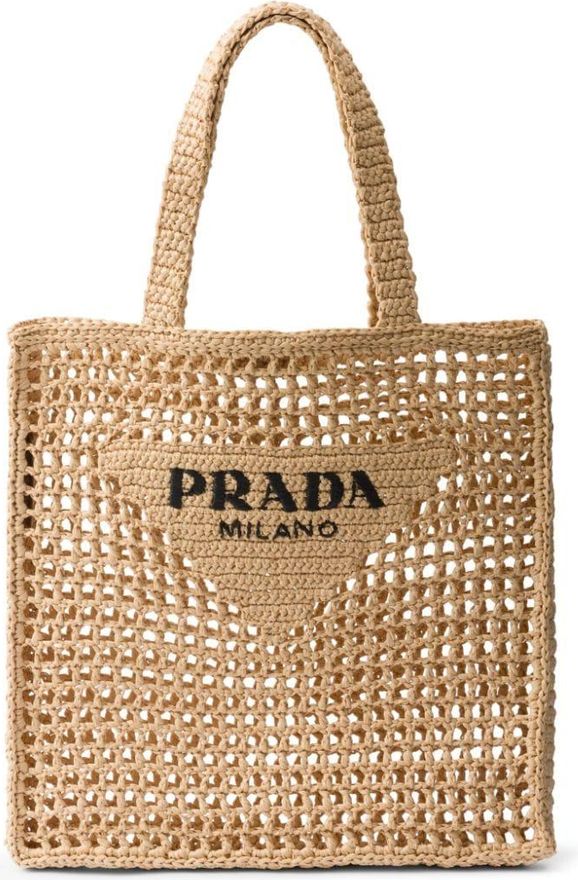 triangle-logo raffia tote bag - women - Fabric - OS - Neutrals