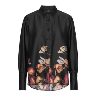 Karmamia Shirts, female, Black, Size: 2XL Black Flower Blouse - 1939 Style