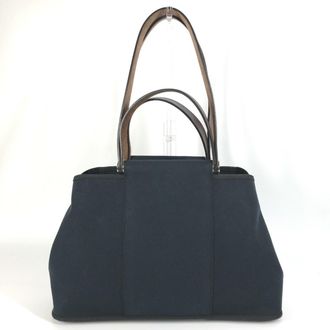 Herm&egrave;s Dark Navy Leather Canvas Shoulder Bag Tote Bag (Pre-Owned)