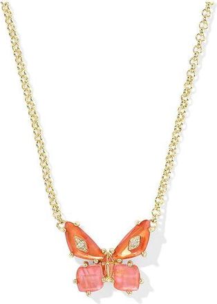 Kendra Scott Bianca Butterfly Short Pendant Womens Necklace Womens Necklace Gold Orange Mix, Brass/Cubic Zirconia/Gold-Plated