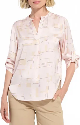 Lyss&eacute; Ashanti Roll Tab Printed Shirt In Barely Geo