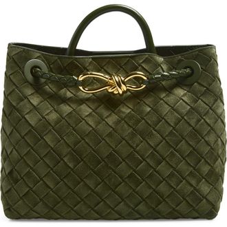 Bottega Veneta Small Andiamo Intrecciato Suede Shoulder Bag in 3782 Green Tweed-Mb-Gr.tw at Nordstrom