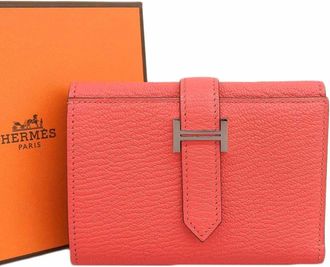 Herm&egrave;s Pink Chevre Myzore Leather Wallet (Tri-Fold) (Pre-Owned)