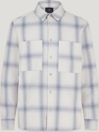 Belstaff Outpost Flannel Shirt Mens Cotton Check Silver Birch / Quarry Blue / Line Blue Size 2XL