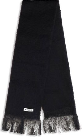 Jil Sander Womens Wool Scarf With Logo Black Ovis Aries Scarfs