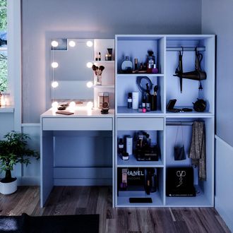 Vicco Tocador Isabelle, Blanco, 60 Cm Con Iluminaci&oacute;n Led Y Armario