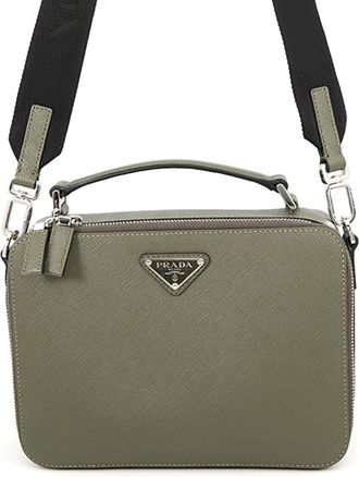 Prada Khaki Saffiano Handbag Shoulder Bag (Pre-Owned)