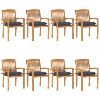 vidaXL Sillas De Jard&iacute;n Apilables 8 Uds Madera De Teca Con Cojines Vidaxl
