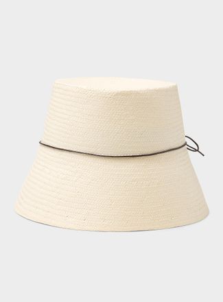 Simons Womens Fine bow straw straight cloche hat Exclusive collection from Italy