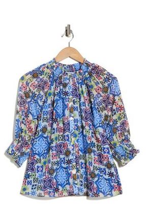 Ramy Brook Mai Smocked Button Front Top in Multi Medallion Print at Nordstrom Rack, Size X-Small