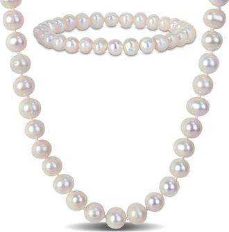 Delmar Cultured Freshwater Pearl Necklace & Bracelet Set in White at Nordstrom Rack