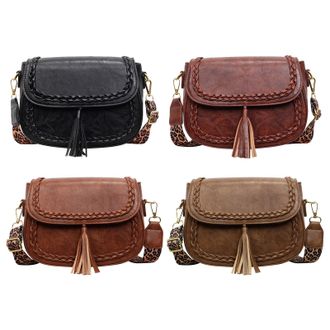 Generic PU Leather Shoulder Bag Casual Flap Bag with Tassel Handbags for Women (Black)