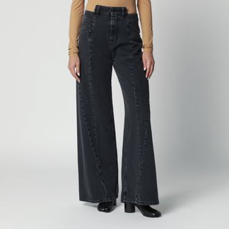 Maison Margiela Jeans a gamba ampia in denim di cotone nero slavato