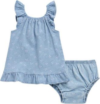 Splendid Cherry Bleach Wash Cotton Dress with Bloomers in Indigo Cherry at Nordstrom, Size 18-24M
