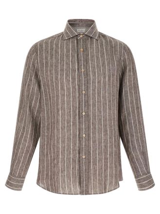 Brunello Cucinelli Brown Pinstriped canvas shirt