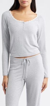 Open Edit Daydream Lace Trim Rib Crop Top in Grey Heather at Nordstrom Rack, Size X-Large