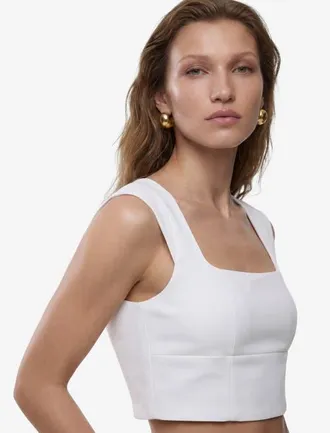 Koton Slim Fit Sleeveless Crop Blouse in White at Nordstrom, Size 10