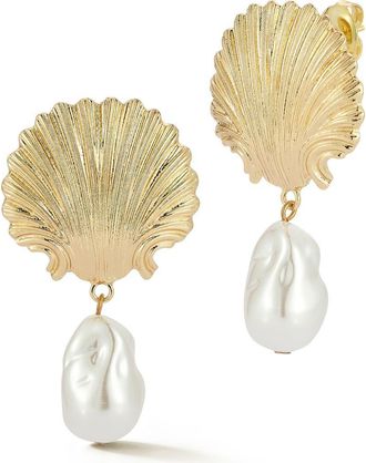 Sphera Milano Faux Pearl Seashell Drop Earrings in Gold at Nordstrom Rack
