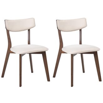 Beliani Conjunto De 2 Sillas De Comedor Sin Reposabrazos Asiento De Tela Marr&oacute;n Y Blanco Crema Yuma