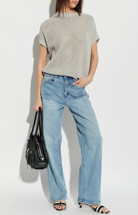 Fabiana Filippi Top With Shimmering Sequins On The Shoulders, Womens, Grey