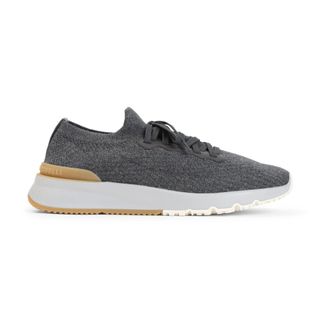 Brunello Cucinelli Lavagna Textiel Sneakers - Heren - Schoenen - Grijs - Maat: 42 EU Katoen