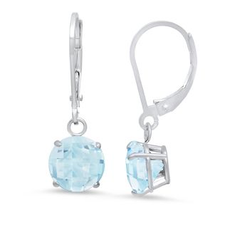 MAX + STONE Sterling Silver Round Checkerboard Cut Gemstone Leverback Earrings (8mm)