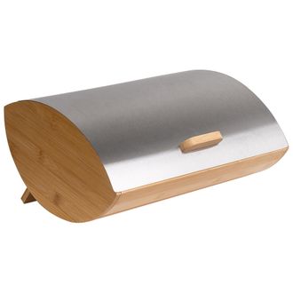 Beliani Panera De Metal De Bamb&uacute; Con Tapa De Metal Decorativo 36 X 25 X 16 Cm Plateado Epicurien