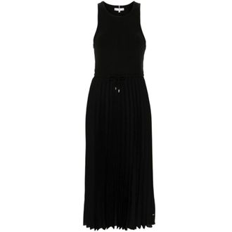 Tommy Hilfiger Rib Tank Geplooide Jurk Midi Ns - Dames - Casual kleedjes - Zwart - M - Kleedjes