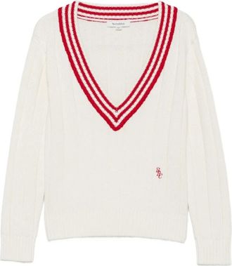 Sporty & Rich Geribbelde V-hals trui - Dames - Truien - Wit - Maat: S