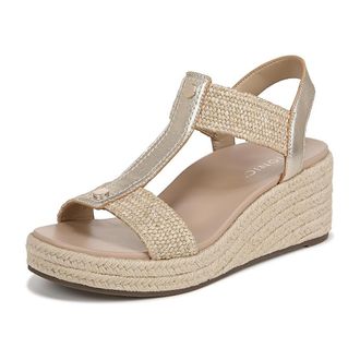 Vionic Womens Calera Wedge Sandal - Gold Metallic Leather