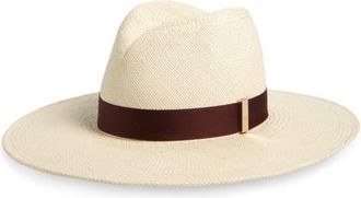 Gigi Burris Millinery Jeanne Straw Fedora in Natural/Chocolate at Nordstrom, Size Medium