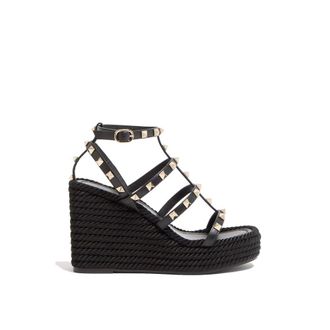 Valentino Garavani Black Calfskin Wedge Womens Sandals