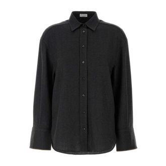 Brunello Cucinelli Camisa de Lana Virgen - Blouses & Shirts - Mujer - Gris - M
