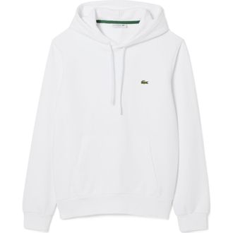Lacoste Lightweight Cotton Fleece Pullover Hoodie in White at Nordstrom, Size 6