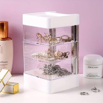 OEM Caja De Almacenamiento Transparente, Caja De Escritorio Para Cosm&eacute;ticos, Joyas, Pendientes, Horquillas Y Otros Art&iacute;culos - Crezuo