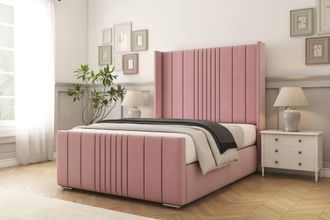 Comfort Beds Grace Plush Bed Frame - 50 Upholstered Wingback Headboard in Pink | Size: Single