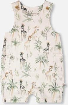 Deux par Deux Organic Cotton Jersey Zebra Print Romper in Beige Zebra Print at Nordstrom, Size 6M