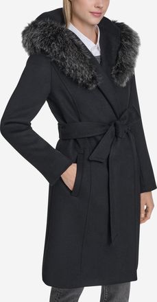 Cole Haan Womens Wool Wrap Coat - Black Size 12