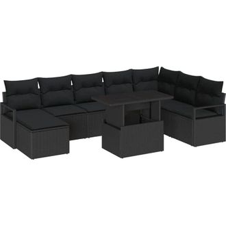 vidaXL Garden Sofa Set with Storage 9 pcs Black Poly rattan vidaXL
