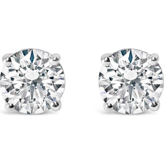 House of Brilliance 14K Gold 1.0 Carat Round Lab Grown Diamond Solitaire Stud Earrings in White at Nordstrom