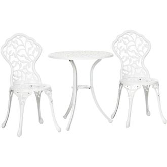 OUTSUNNY Set Tavolino e Sedie da Giardino in Alluminio Bianco a Design Floreale
